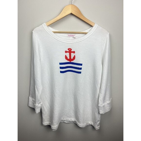 fresh produce Tops - Fresh Produce Womens Top XS White Sweatshirt Anchor Terry Lining Nautical